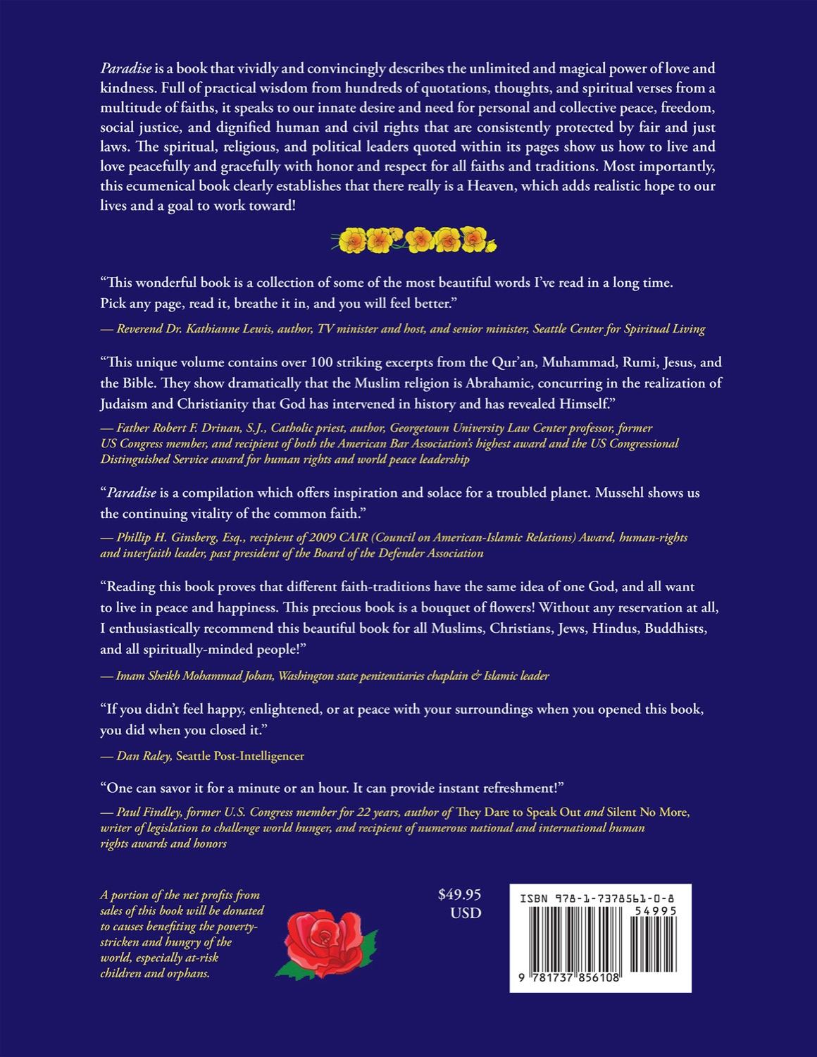 Back cover of Paradise, with endorsements